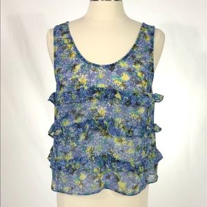 BCBG Periwinkle Multi Floral Semi Sheer Top SzM